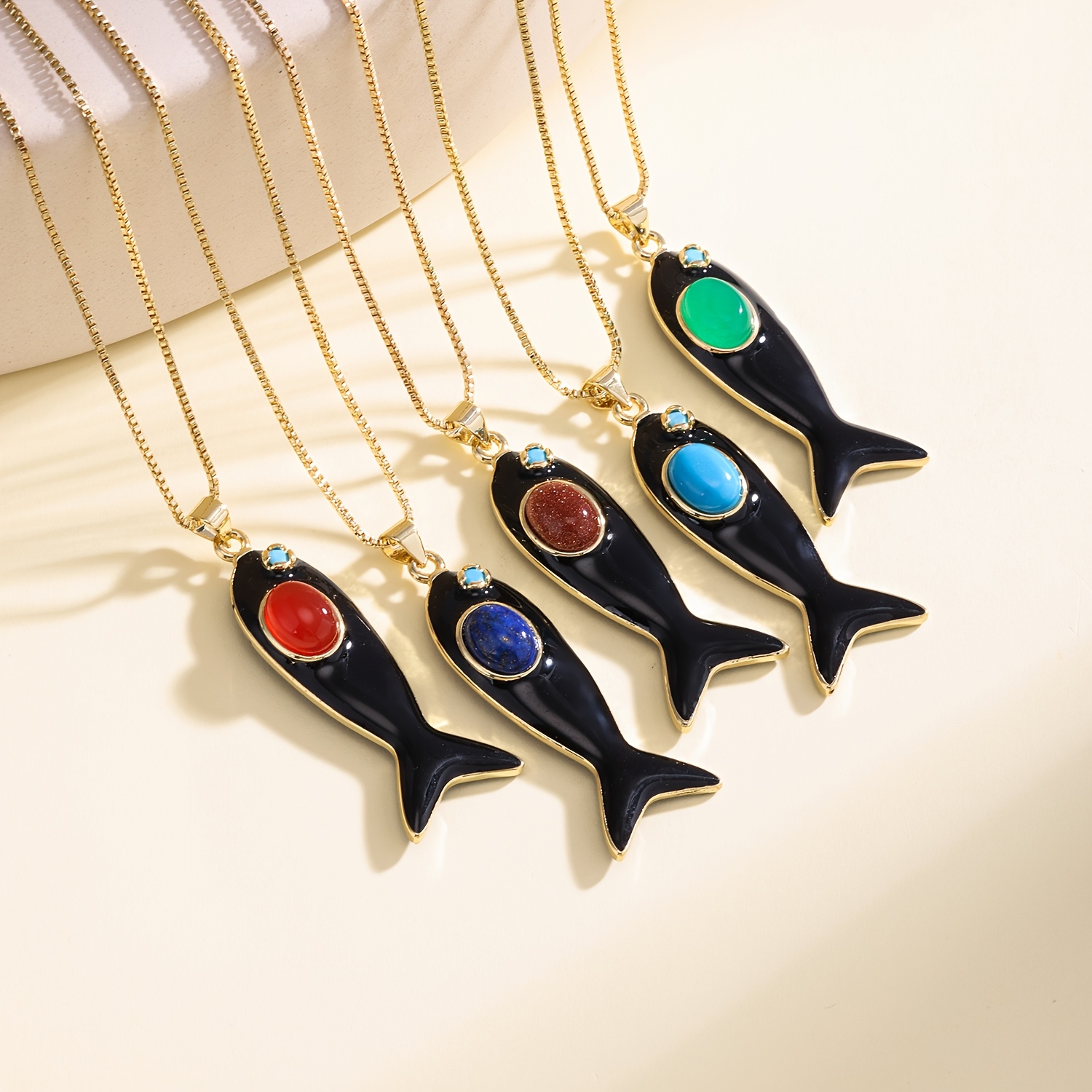 Enamel Fish Pendant Necklace with 18K Golden Plating
